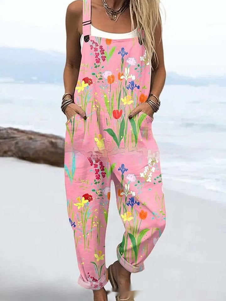 Women's Printed Pocket Wide Leg One-piece Trousers