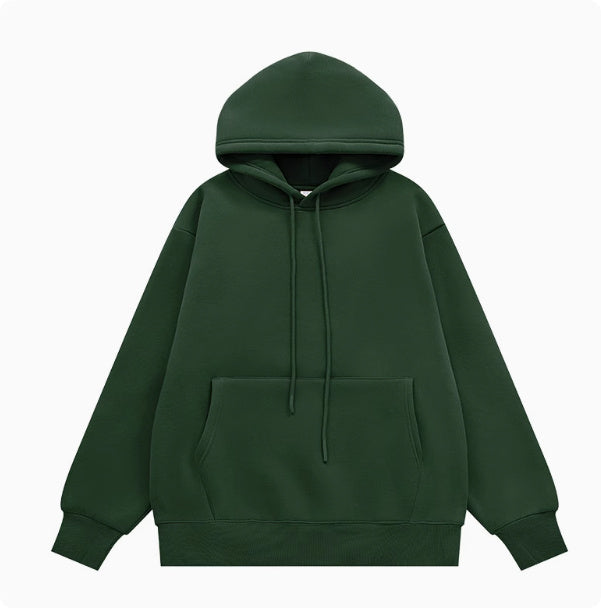 American Street Solid Color Fleece Hooded Sweatshirt For Men And Women