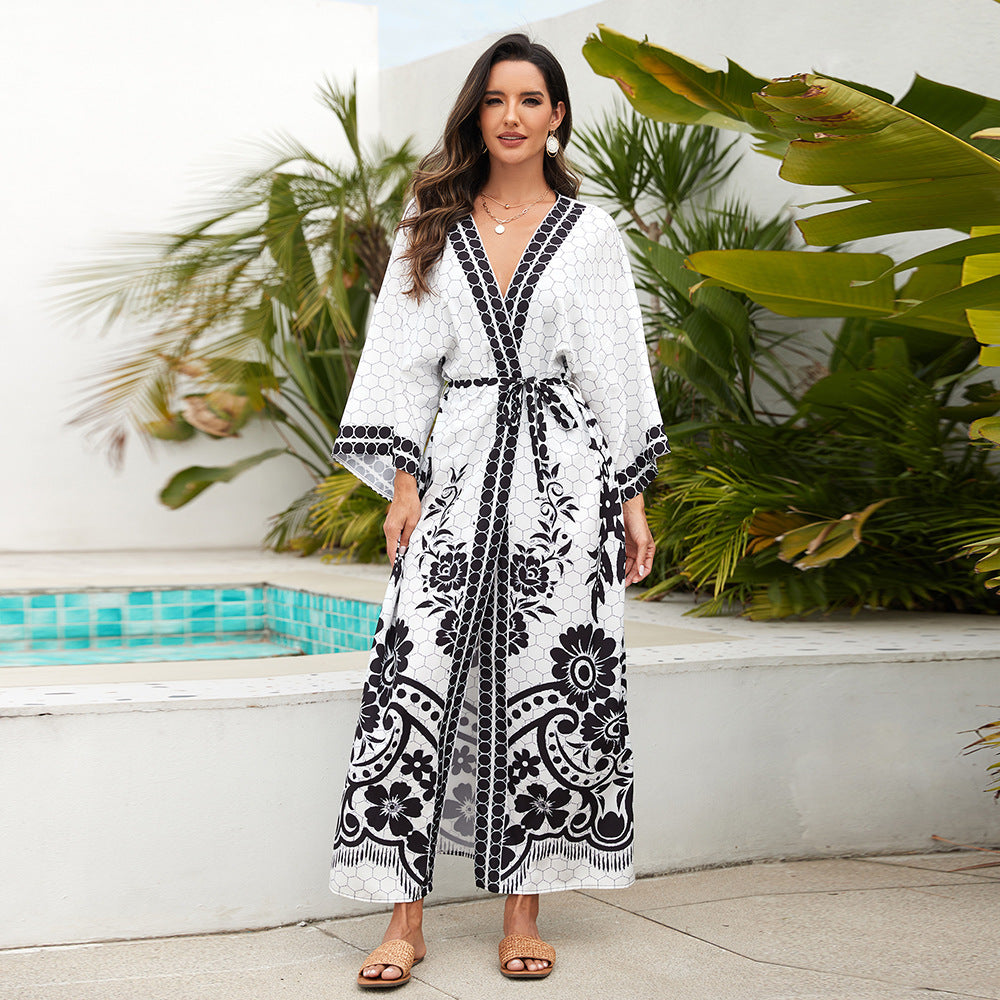 Printed Cardigan Kimono Bikini Sun Protection Dress