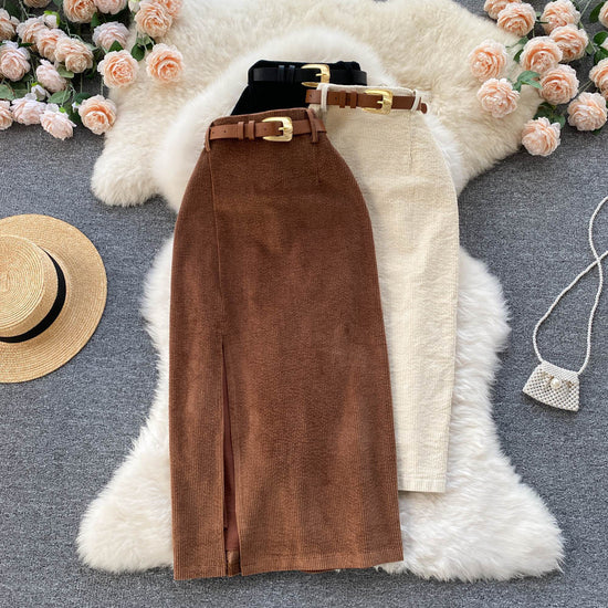 Early Autumn Hong Kong Style Retro Split Skirt Winter With Sweater Mid-length
