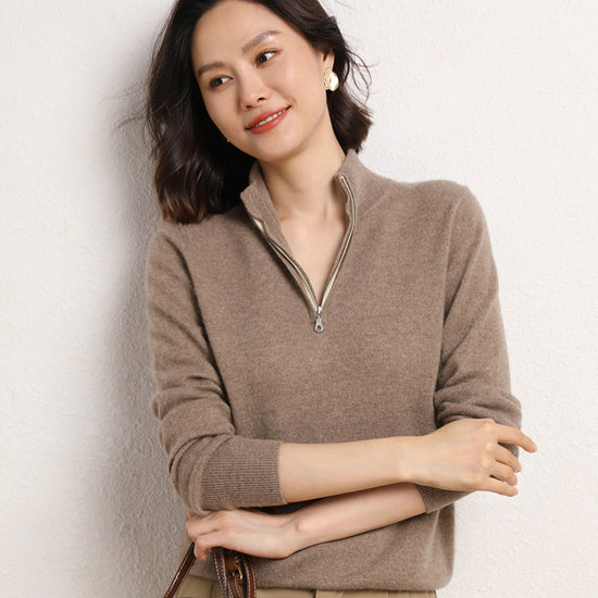 NAMIRA Elegant Half-Zip Knitted Pullover Sweater – Women’s Winter Fashion