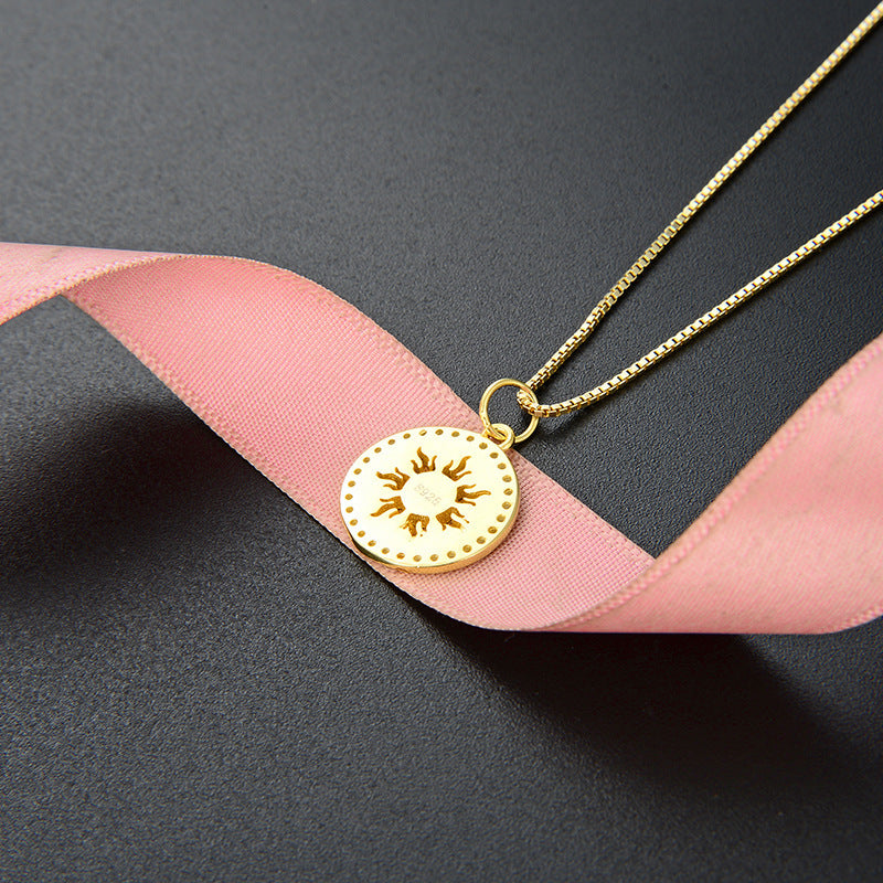 Sun Fire Round Clavicle Chain Necklace Female S925 Sterling Silver