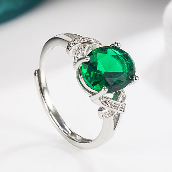 Inlaid Zircon Open Ring Female Emerald Tourmaline Cross Open Ring