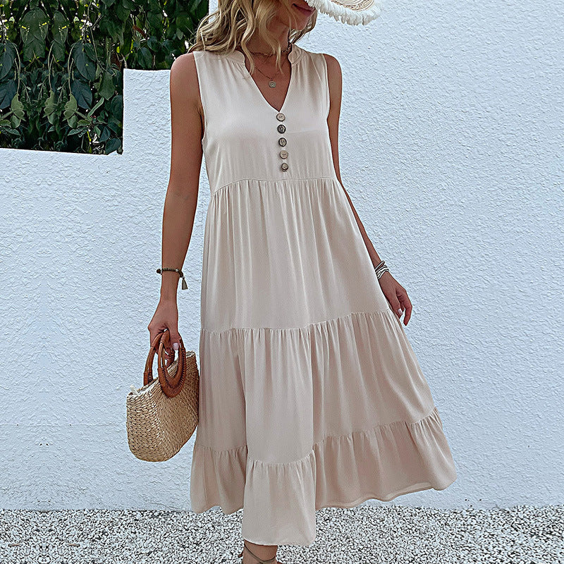 Summer Hot Item Versatile Vest Skirt Sleeveless Loose Casual Solid Color Dress
