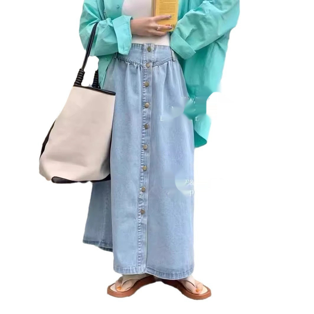 Fashion Slimming Single-breasted Denim Skirt