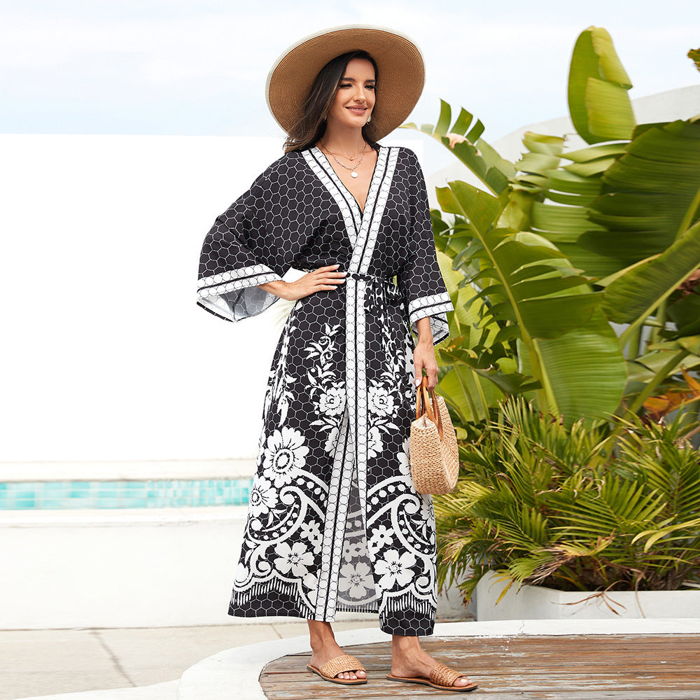 Printed Cardigan Kimono Bikini Sun Protection Dress