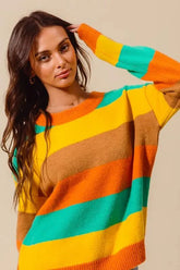 SO ME Multi Color Stripe Sweater with Ribbed Detail-1