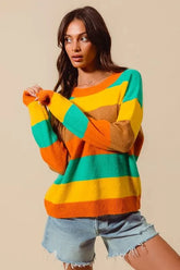 SO ME Multi Color Stripe Sweater with Ribbed Detail-2